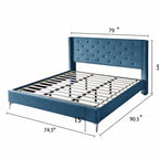 California King Velvet Upholstered Platform Bed Frame