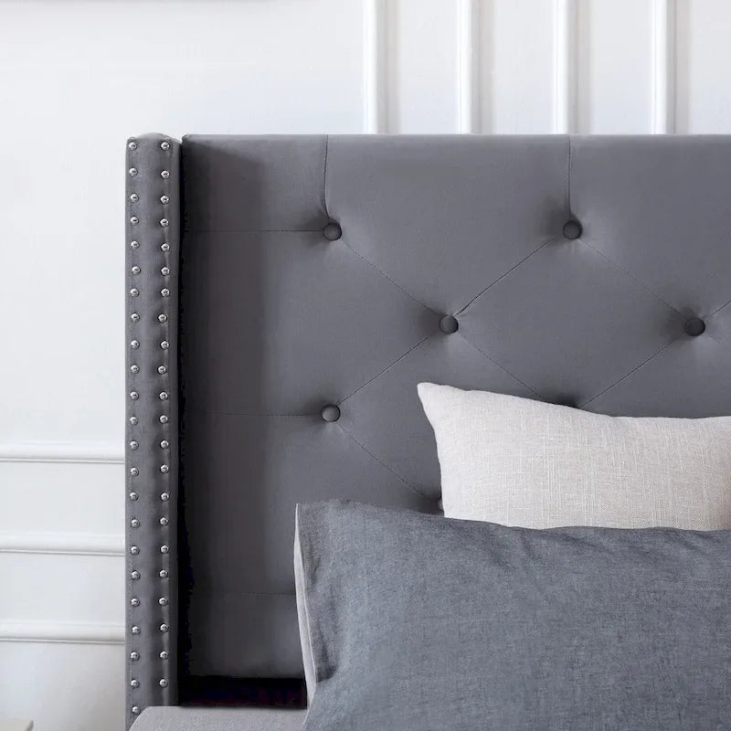 California King Velvet Upholstered Platform Bed Frame