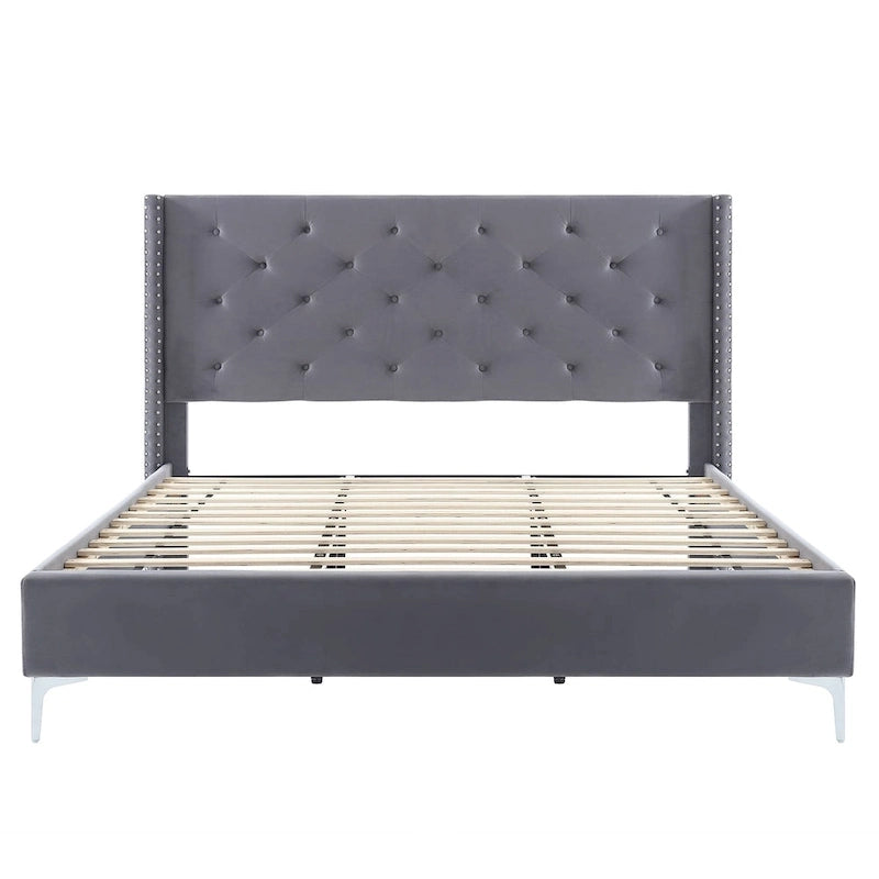 California King Velvet Upholstered Platform Bed Frame