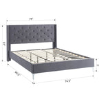 California King Velvet Upholstered Platform Bed Frame