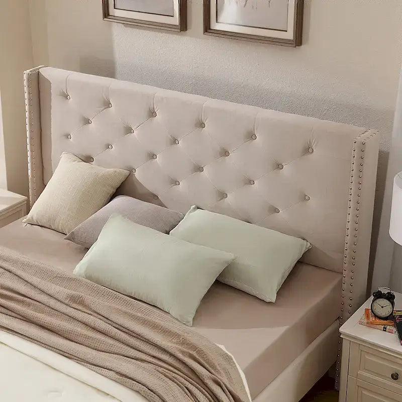 California King Velvet Upholstered Platform Bed Frame