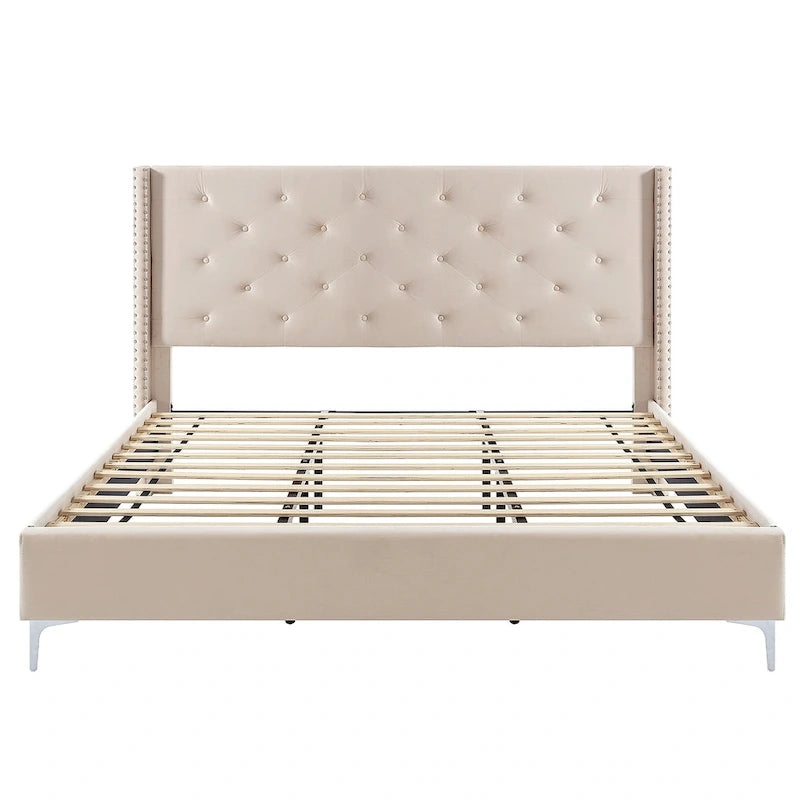 California King Velvet Upholstered Platform Bed Frame