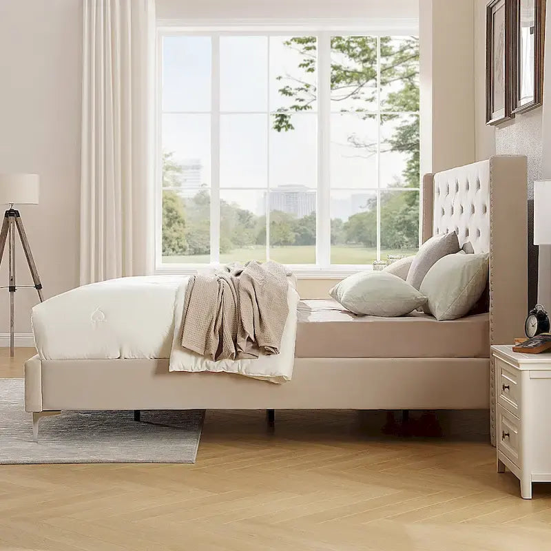 California King Velvet Upholstered Platform Bed Frame