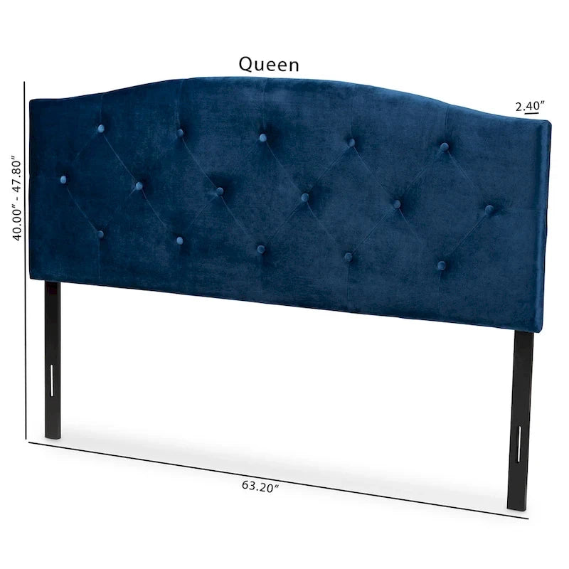 Leone Modern and Contemporary Velvet Upholstered Headboard-Navy Blue