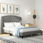 Upholsted Bed Frame with Wingback Headboard, King Size