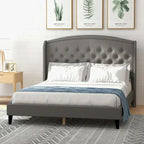 Upholsted Bed Frame with Wingback Headboard, King Size