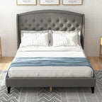 Upholsted Bed Frame with Wingback Headboard, King Size