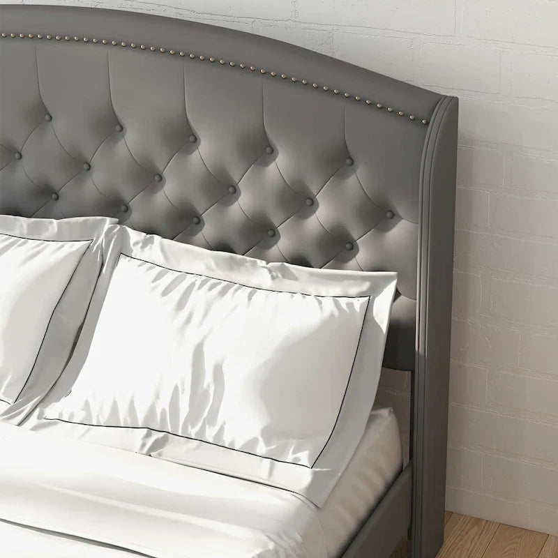 Upholsted Bed Frame with Wingback Headboard, King Size