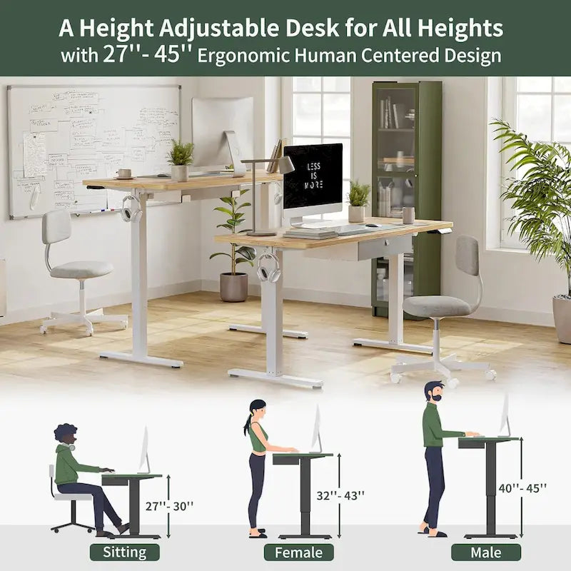 FEZIBO Standing Desk with Drawer, Adjustable Height Electric Stand up Desk, Sit Stand Home Office Desk, Ergonomic Workstation