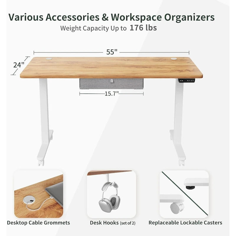 FEZIBO Standing Desk with Drawer, Adjustable Height Electric Stand up Desk, Sit Stand Home Office Desk, Ergonomic Workstation