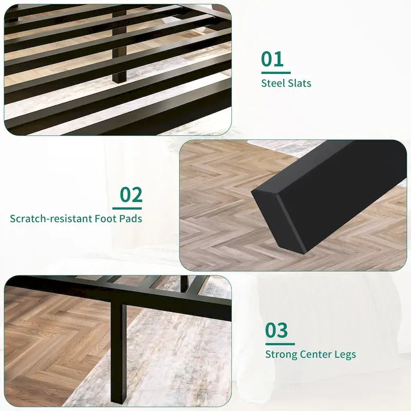 King Modern Metal Platform Bed Frame