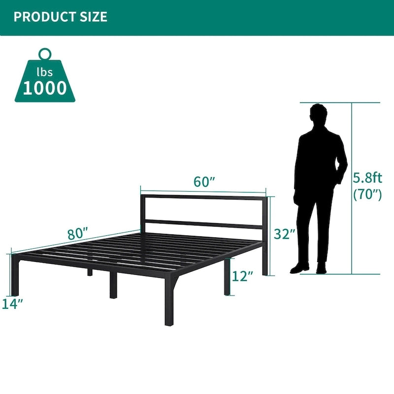 King Modern Metal Platform Bed Frame