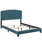 Dayton Queen Size Teal Velvet Platform Bed with Button Tufted Headboard