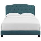 Dayton Queen Size Teal Velvet Platform Bed with Button Tufted Headboard
