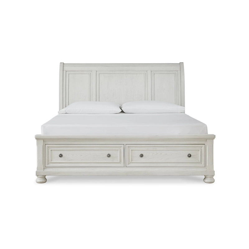 Signature Design by Ashley Robbinsdale Antique White Sleigh Bed with Storage
