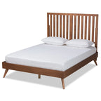 Saki Mid-Century Modern Walnut Brown Finished Wood Platform Bed