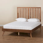 Saki Mid-Century Modern Walnut Brown Finished Wood Platform Bed
