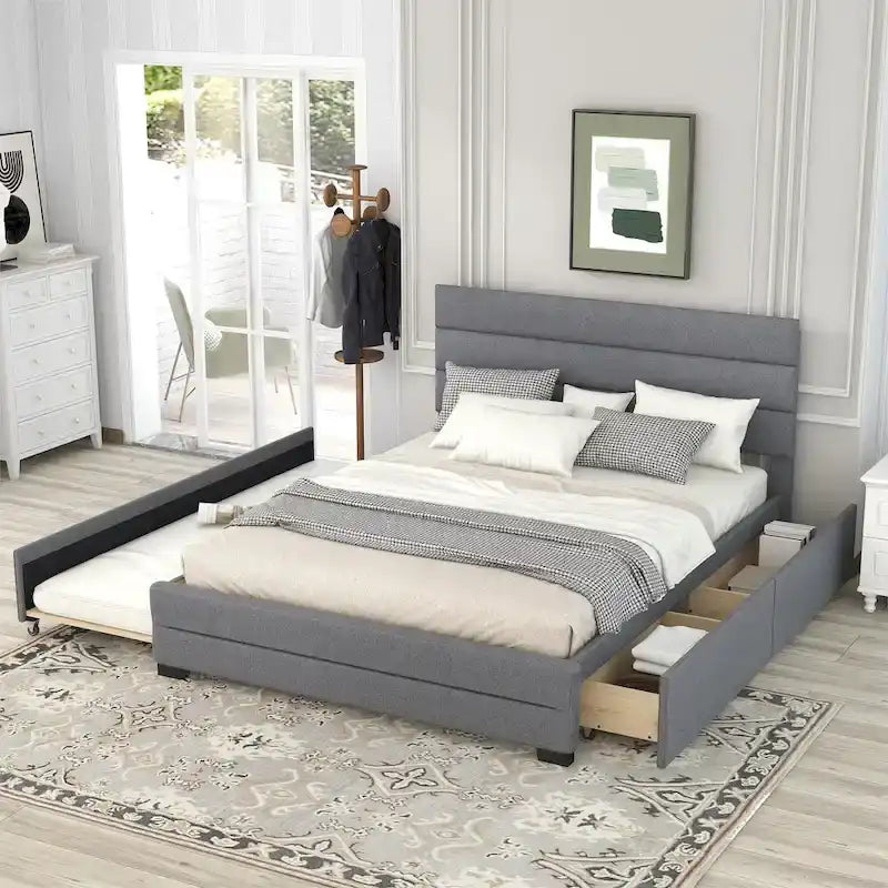 Upholstered Platform Bed with Trundle