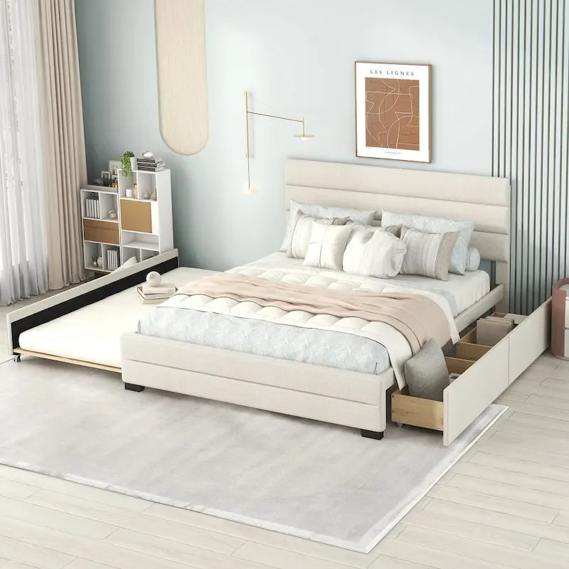 Upholstered Platform Bed with Trundle