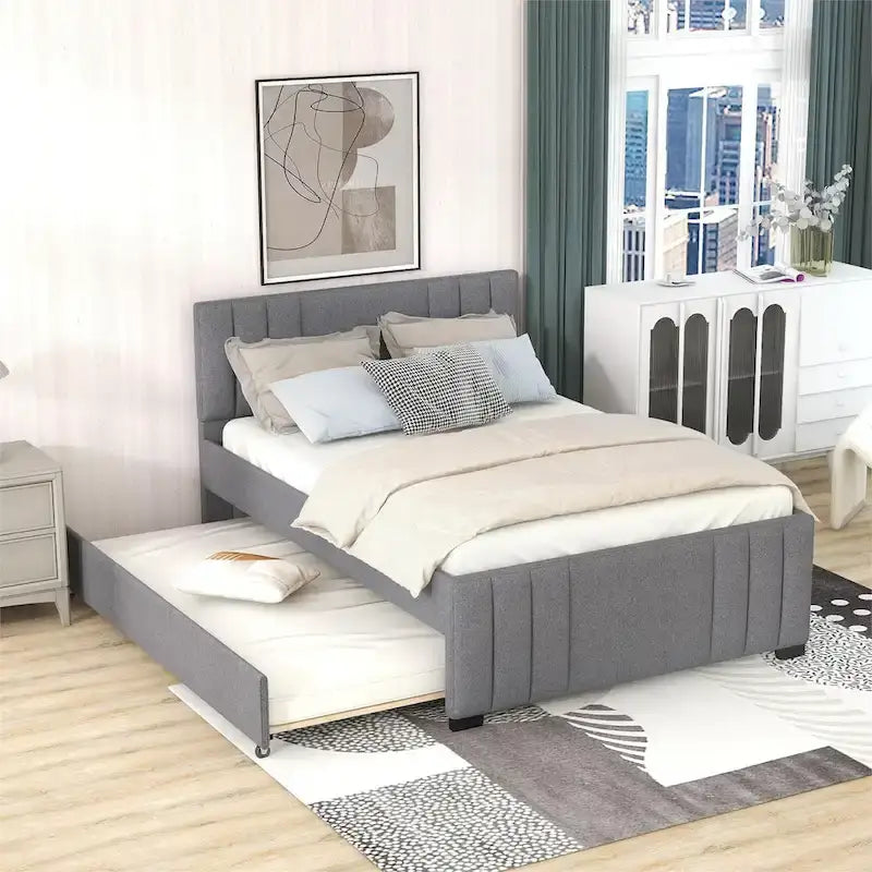 Upholstered Platform Bed with Trundle