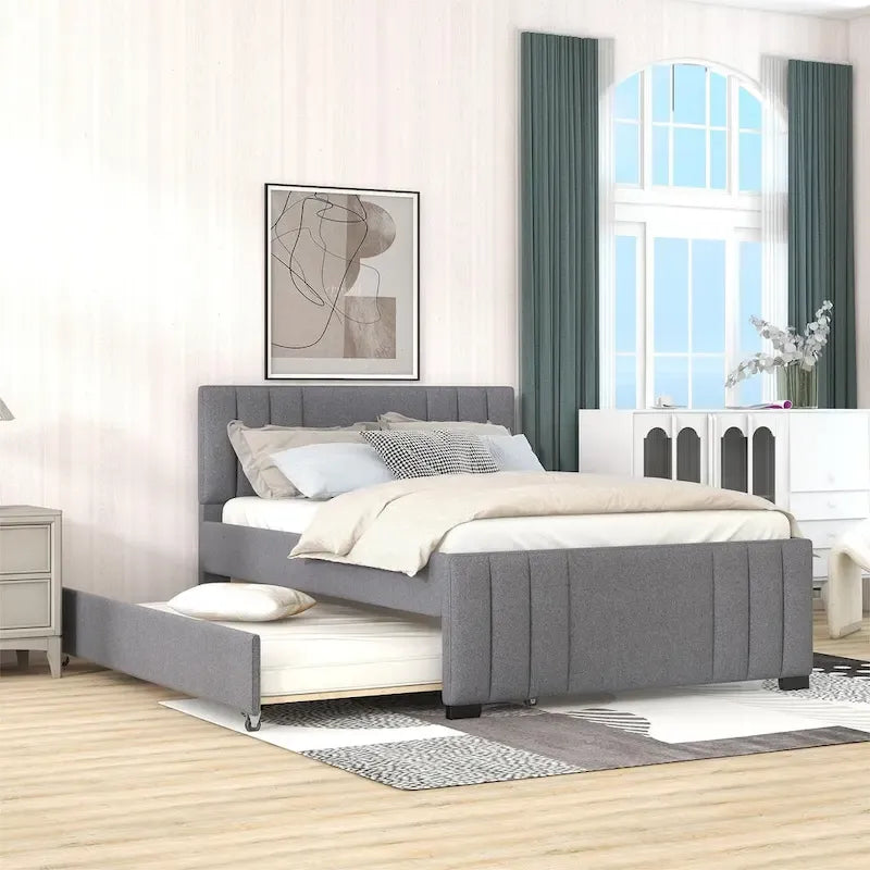 Upholstered Platform Bed with Trundle