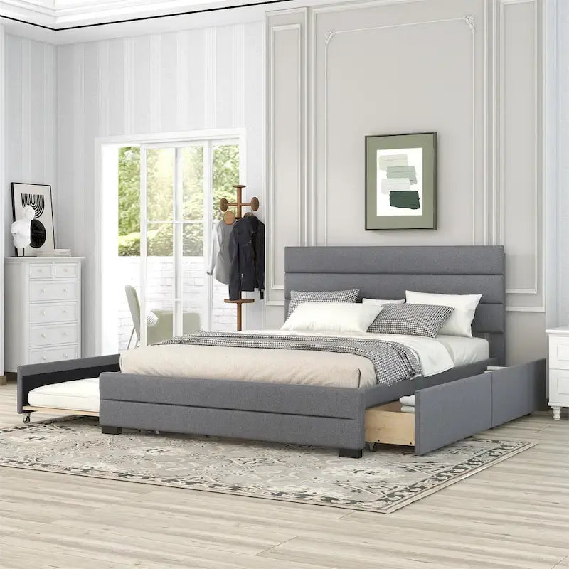 Upholstered Platform Bed with Trundle