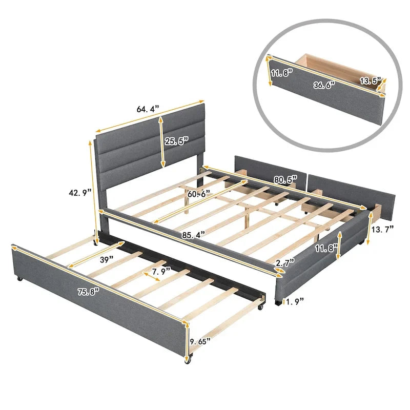 Upholstered Platform Bed with Trundle