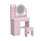 5-Drawers Makeup Vanity Table Set with Lighted Mirror (PINK/BLACK) - 52H