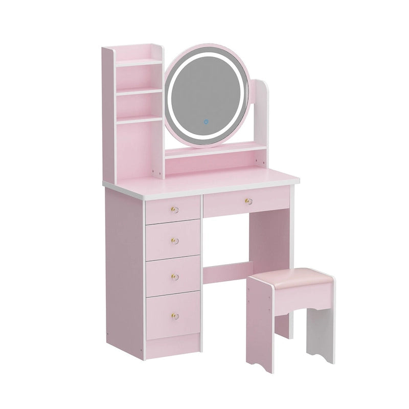 5-Drawers Makeup Vanity Table Set with Lighted Mirror (PINK/BLACK) - 52H
