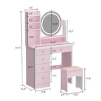 5-Drawers Makeup Vanity Table Set with Lighted Mirror (PINK/BLACK) - 52H