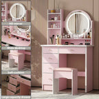 5-Drawers Makeup Vanity Table Set with Lighted Mirror (PINK/BLACK) - 52H