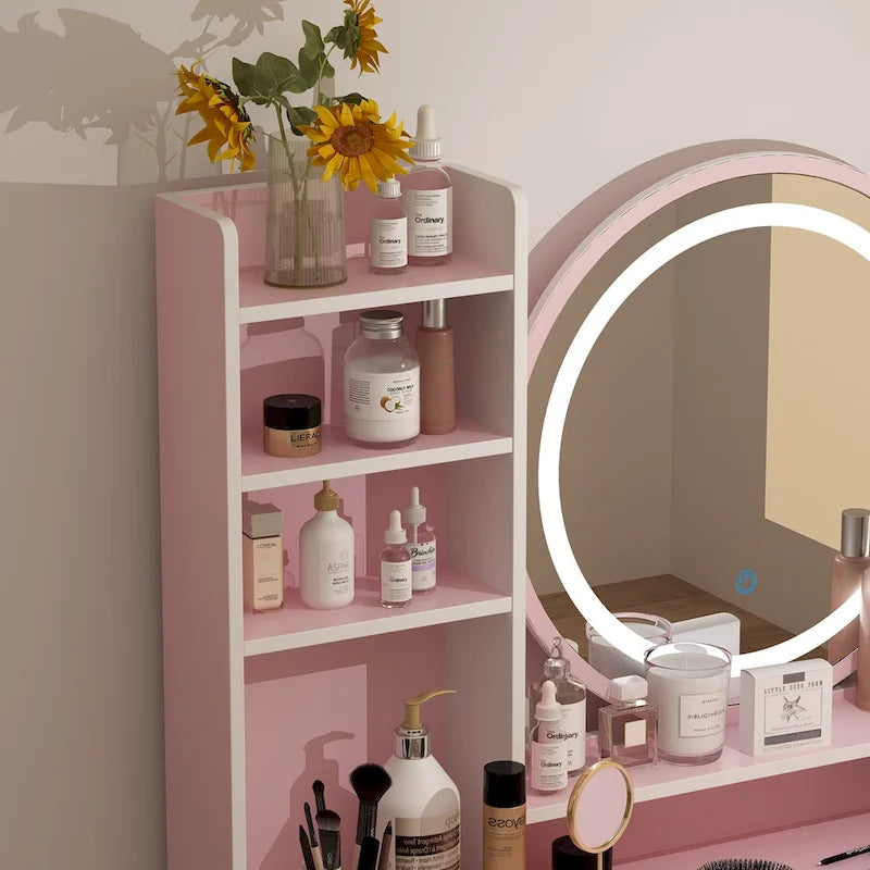 5-Drawers Makeup Vanity Table Set with Lighted Mirror (PINK/BLACK) - 52H