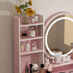 5-Drawers Makeup Vanity Table Set with Lighted Mirror (PINK/BLACK) - 52H