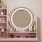 5-Drawers Makeup Vanity Table Set with Lighted Mirror (PINK/BLACK) - 52H