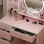 5-Drawers Makeup Vanity Table Set with Lighted Mirror (PINK/BLACK) - 52H