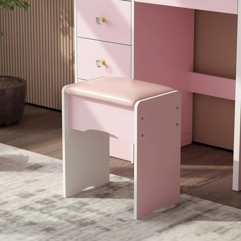 5-Drawers Makeup Vanity Table Set with Lighted Mirror (PINK/BLACK) - 52H