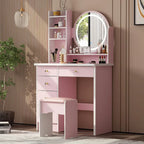 5-Drawers Makeup Vanity Table Set with Lighted Mirror (PINK/BLACK) - 52H