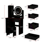 5-Drawers Makeup Vanity Table Set with Lighted Mirror (PINK/BLACK) - 52H