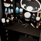 5-Drawers Makeup Vanity Table Set with Lighted Mirror (PINK/BLACK) - 52H