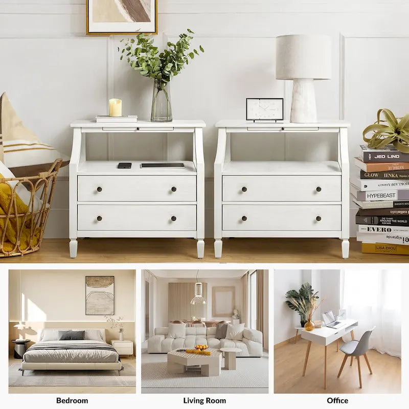 Jennifer 2 - Drawer Nightstand with Built-In Outlets and Pull-out Tray by HULALA HOME