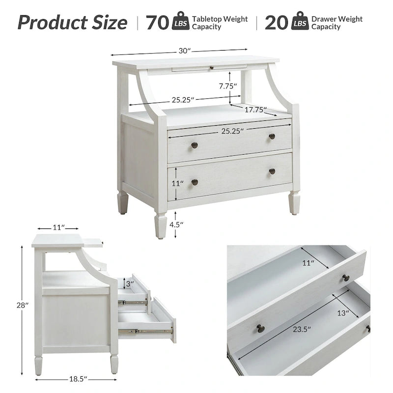 Jennifer 2 - Drawer Nightstand with Built-In Outlets and Pull-out Tray by HULALA HOME