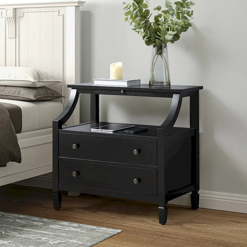 Jennifer 2 - Drawer Nightstand with Built-In Outlets and Pull-out Tray by HULALA HOME