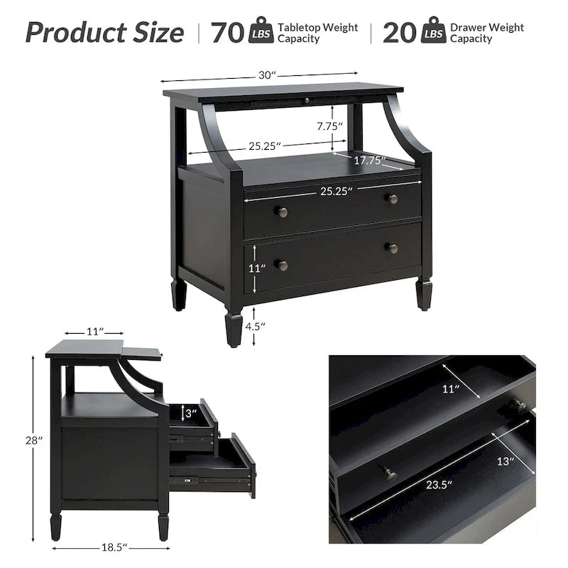Jennifer 2 - Drawer Nightstand with Built-In Outlets and Pull-out Tray by HULALA HOME