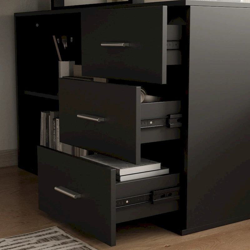 3-Drawer L-Shape Executive Desk Computer Tables With Storage Cabinet