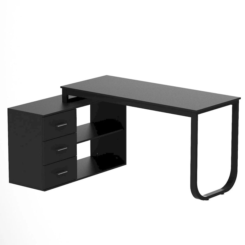 3-Drawer L-Shape Executive Desk Computer Tables With Storage Cabinet