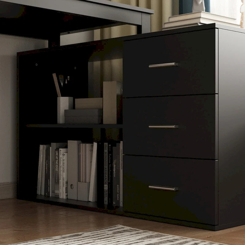 3-Drawer L-Shape Executive Desk Computer Tables With Storage Cabinet