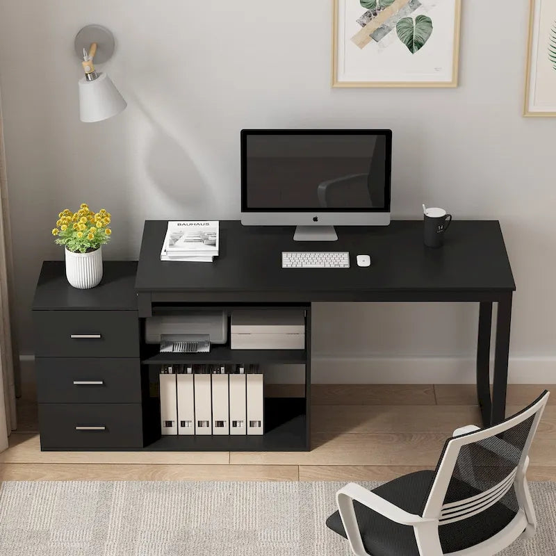 3-Drawer L-Shape Executive Desk Computer Tables With Storage Cabinet
