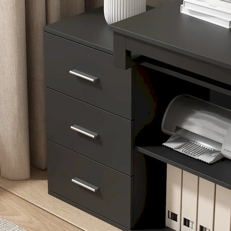 3-Drawer L-Shape Executive Desk Computer Tables With Storage Cabinet