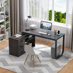 3-Drawer L-Shape Executive Desk Computer Tables With Storage Cabinet
