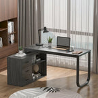 3-Drawer L-Shape Executive Desk Computer Tables With Storage Cabinet